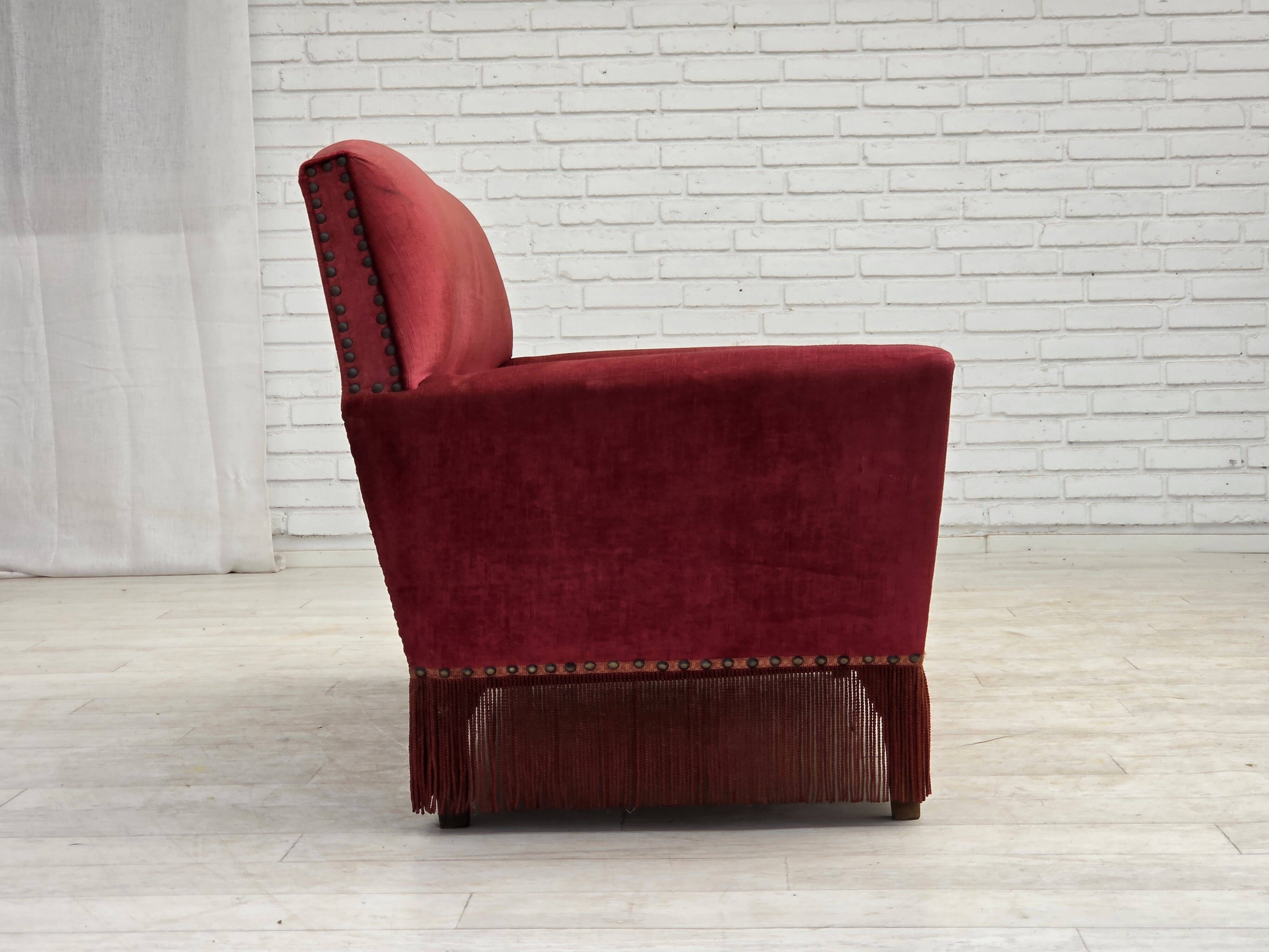 1970s, Danish 2-seater sofa, red furniture velour.