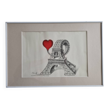 Offset lithograph signed by Mario Astrit Repage - Stylized representation of the Eiffel Tower with c