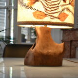 Lampe brutaliste moderniste forme libre 60's bois d'olivier