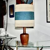 Vintage two-tone teak and linen desk lamp by fog et morup denmark 1960s