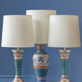 Pair of hand-painted ceramic table lamps in Dutch Art Nouveau–Art Deco style, 1910–1917.