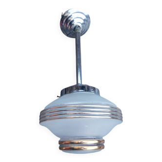 Lustre vintage - Globe verre opacifié et or - 1950