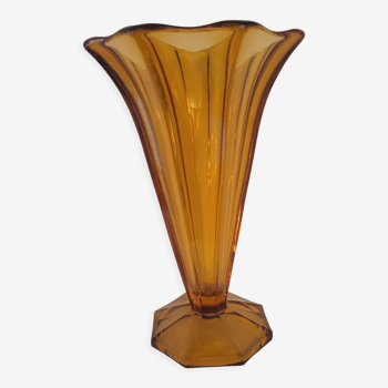 60's amber glass vase