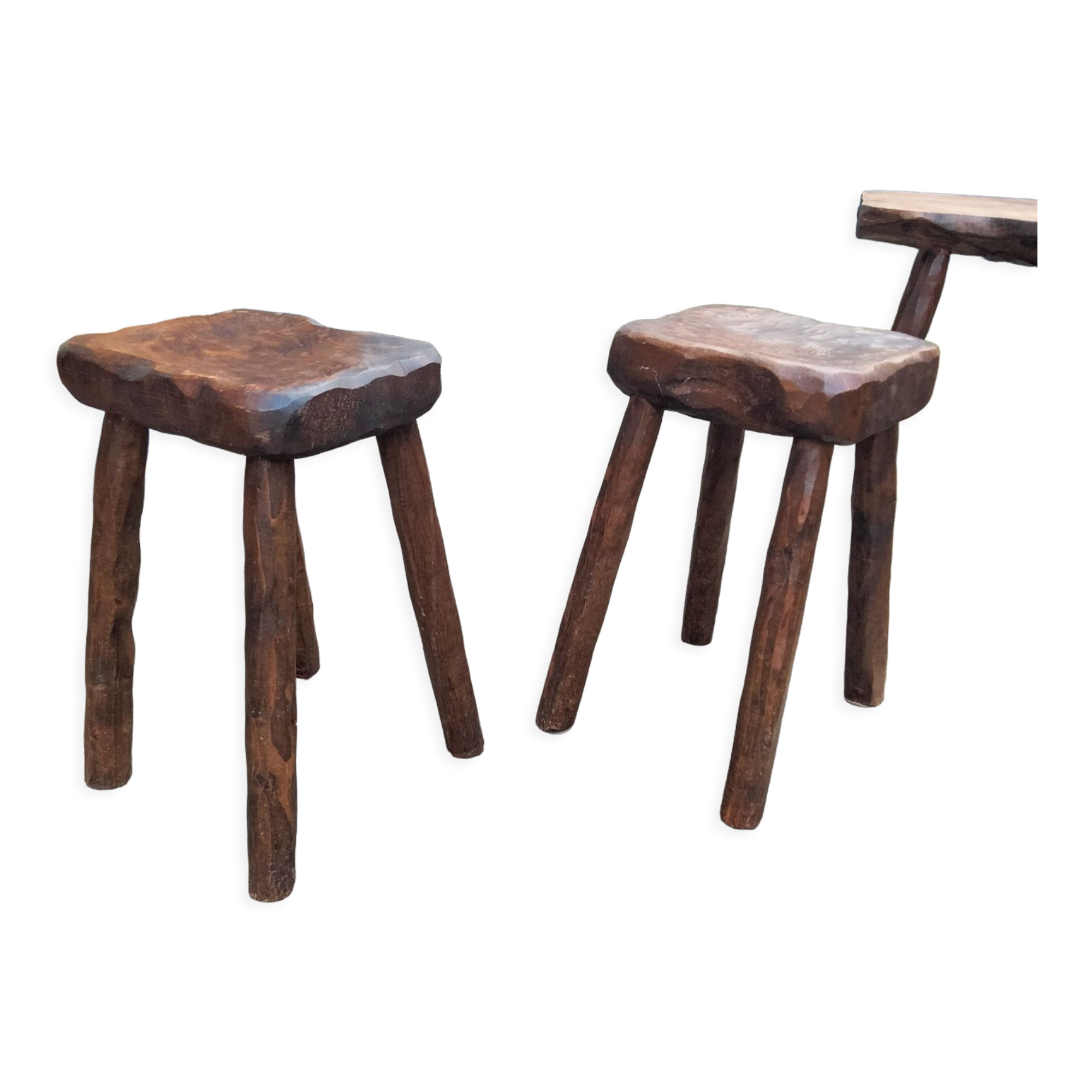 Pair of antique wooden chair stools vintage tree trunk décor