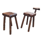 Pair of antique wooden chair stools vintage tree trunk décor
