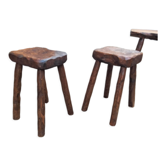Pair of antique wooden chair stools vintage tree trunk décor