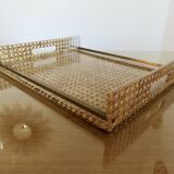 Plateau 'CHRISTIAN DIOR' plexiglass, canework and brass, 1970, lucite