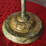 brass lamp with pretty antique patina and opaque green tulip, 58x25