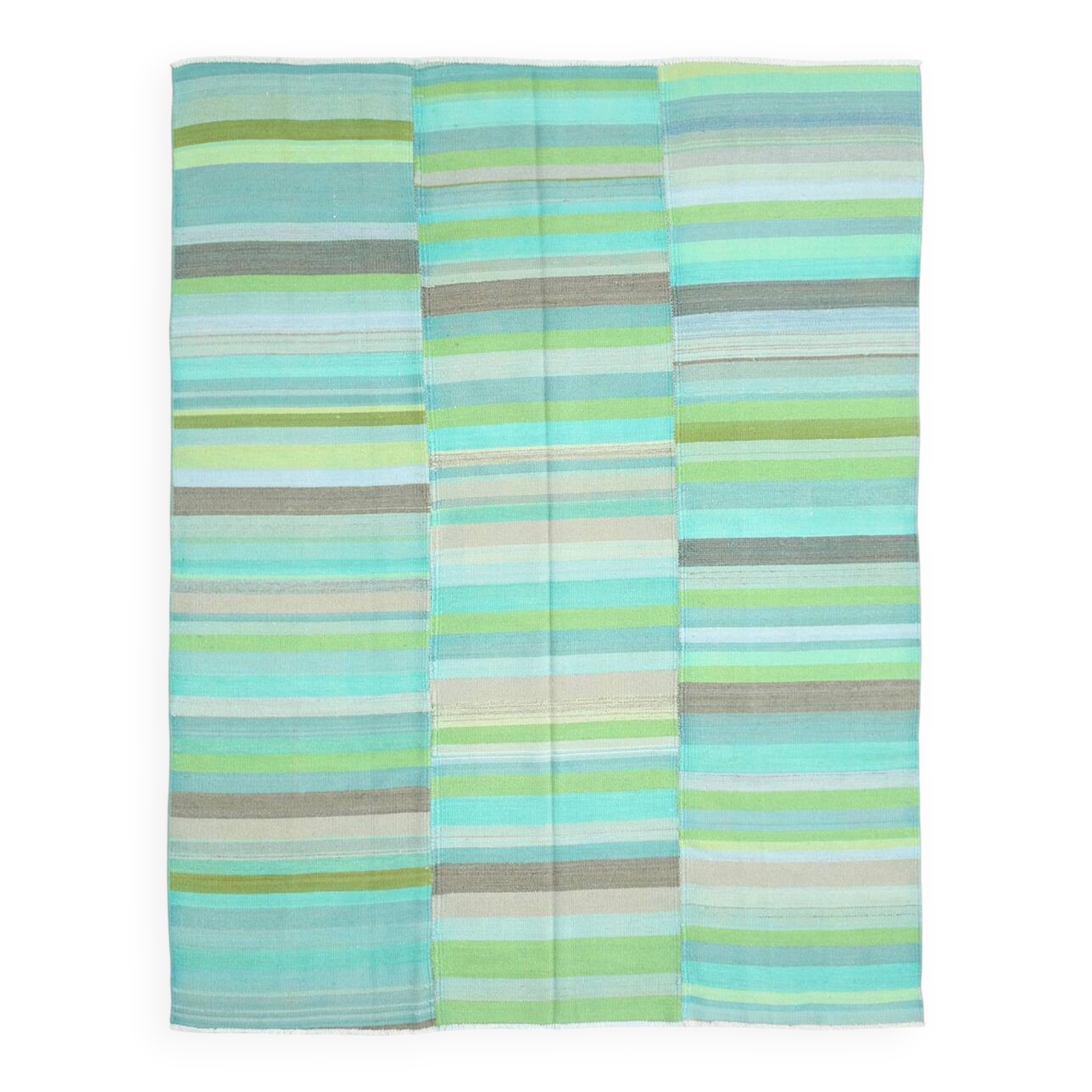 7x9 Shades Of Green Vintage Kilim Rug, 213x281Cm