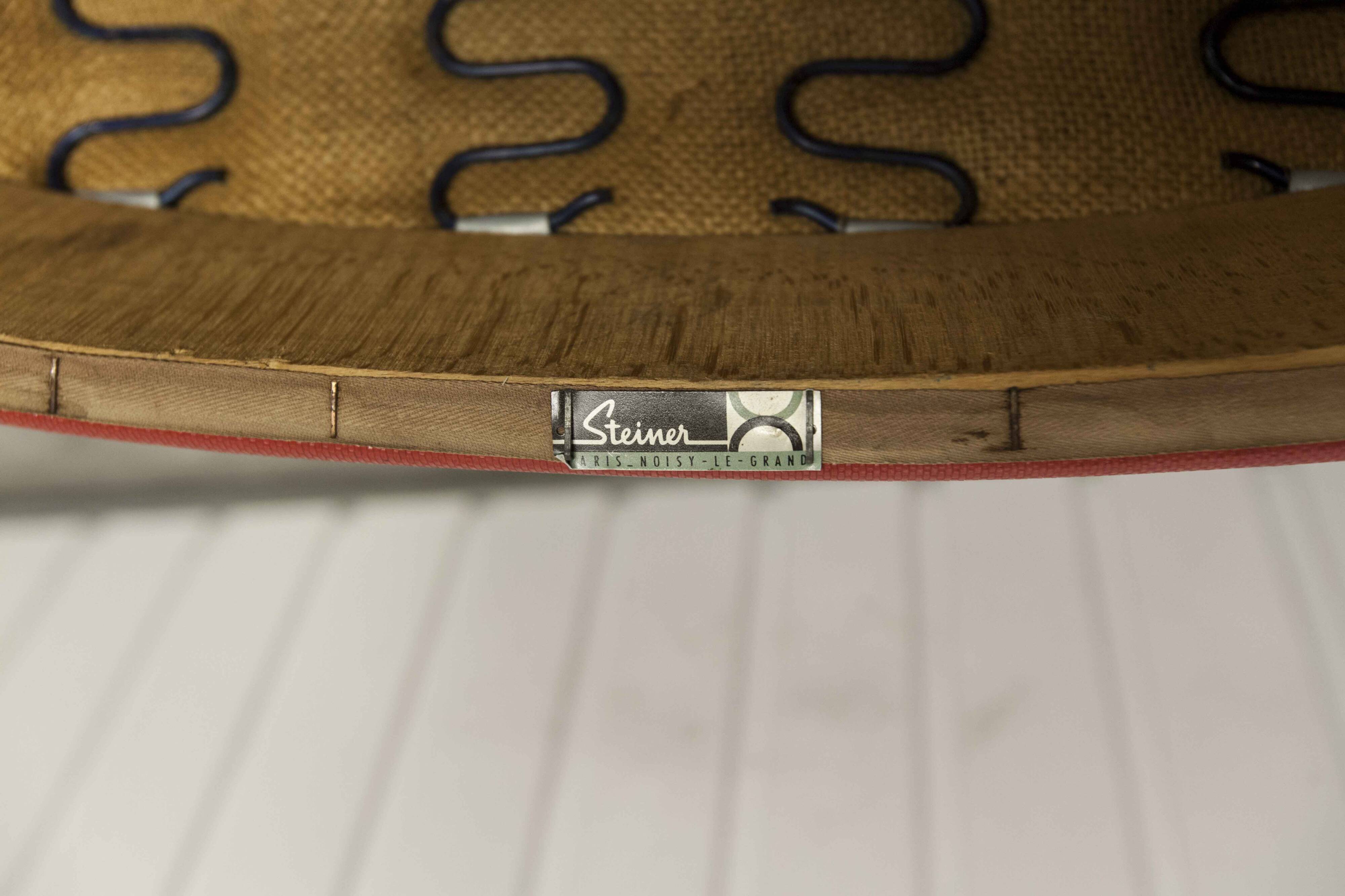 Bow wood armchair by Hugues Steiner 1960 red