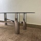 Chrome metal coffee table with smoked glass from the 70s