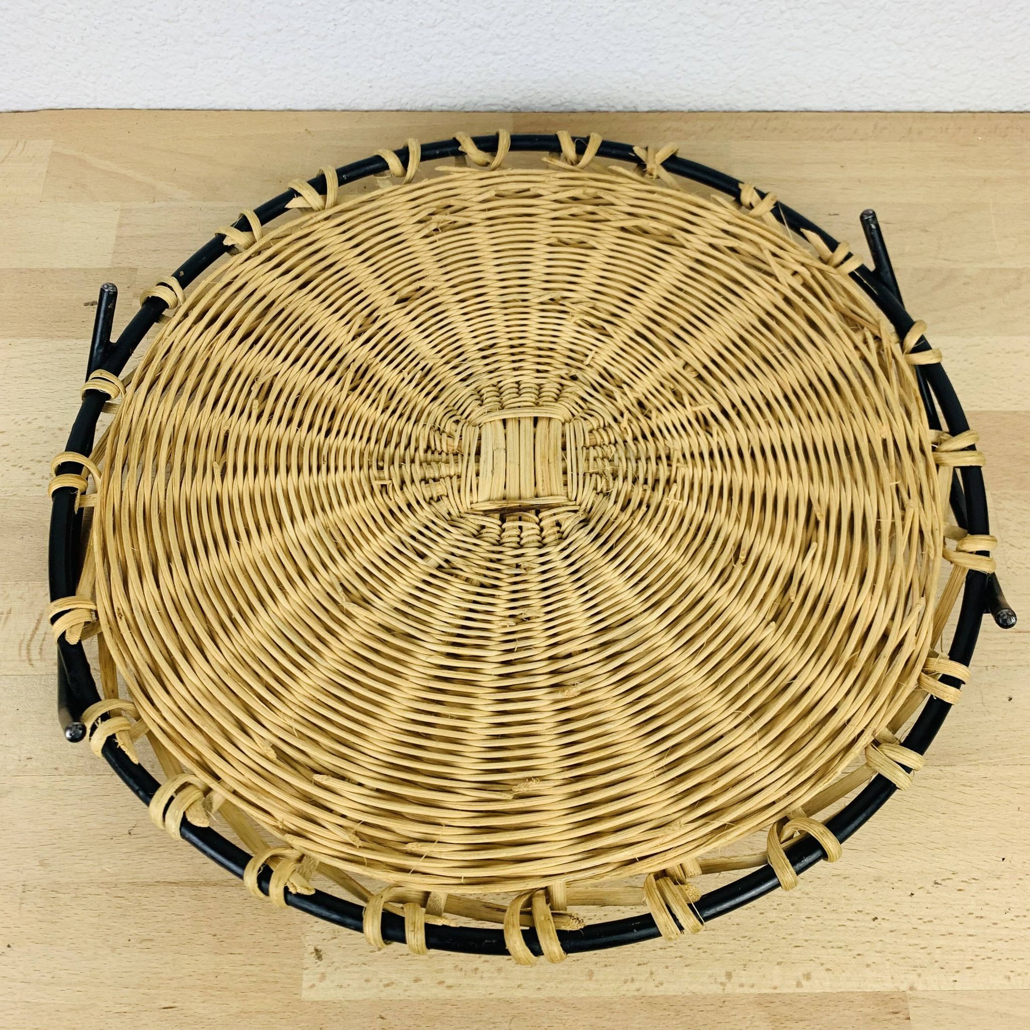 50s metal rattan tray