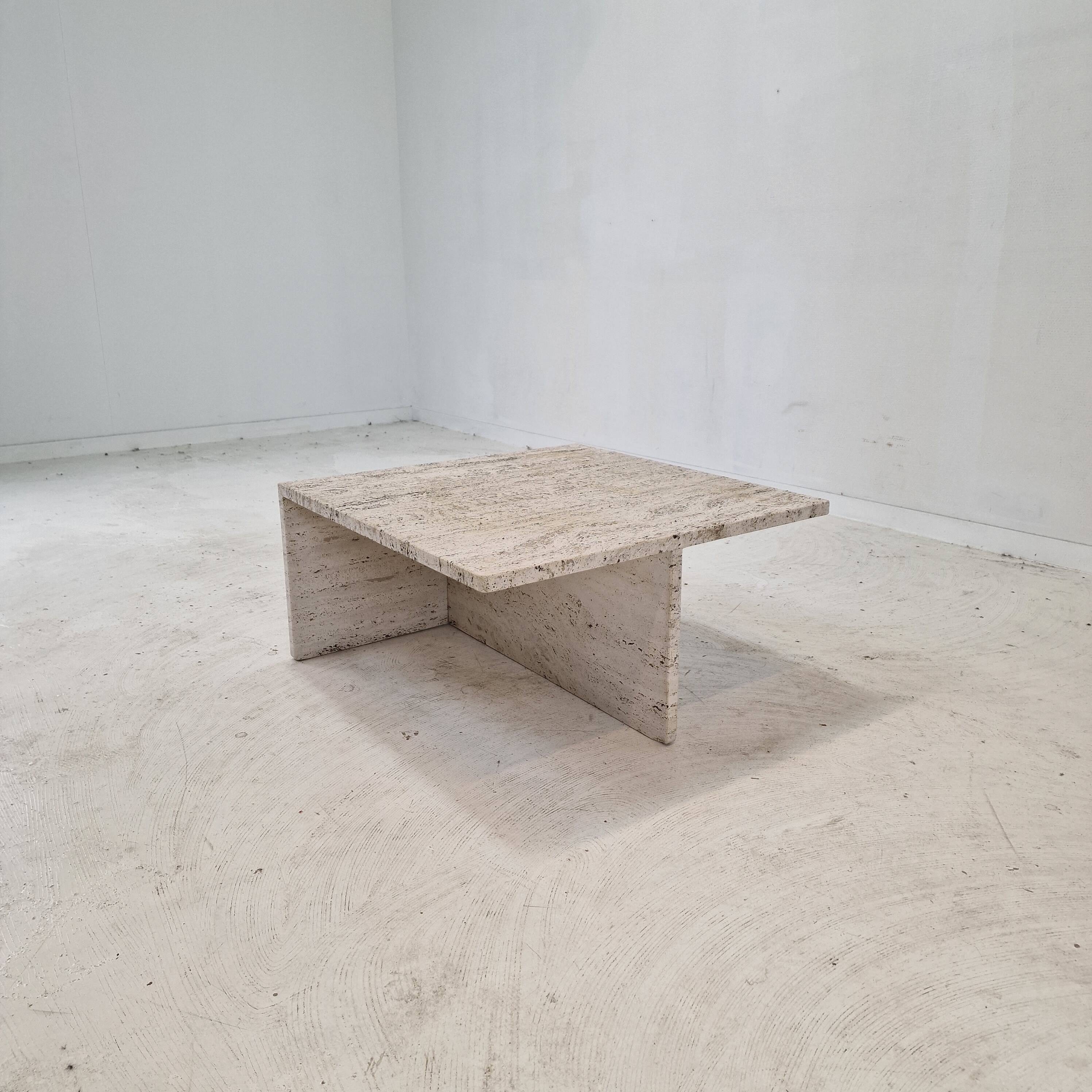 Square Travertine Coffee Table by Up & Up Italy, 1970s