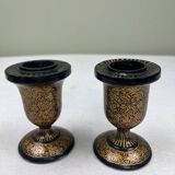 Pair of lacquered wooden candlesticks