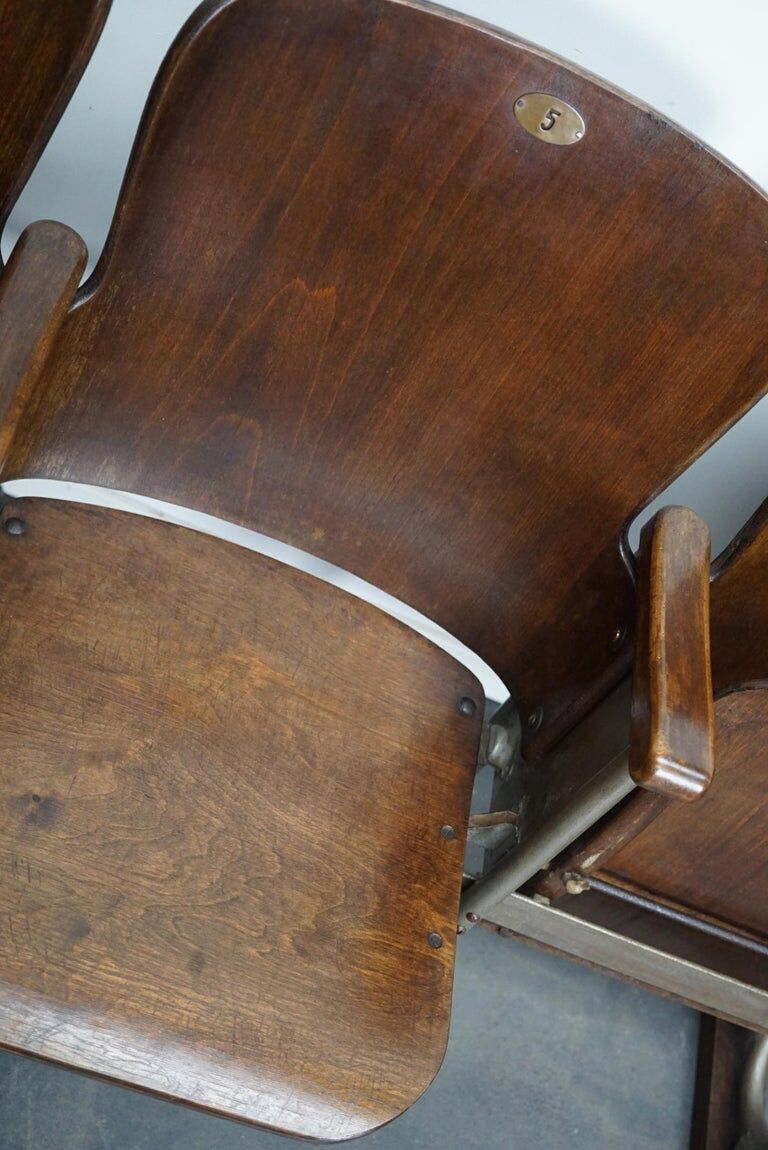 Vintage 4-seater cinema bench in metal and wood, Netherlands, 1930s