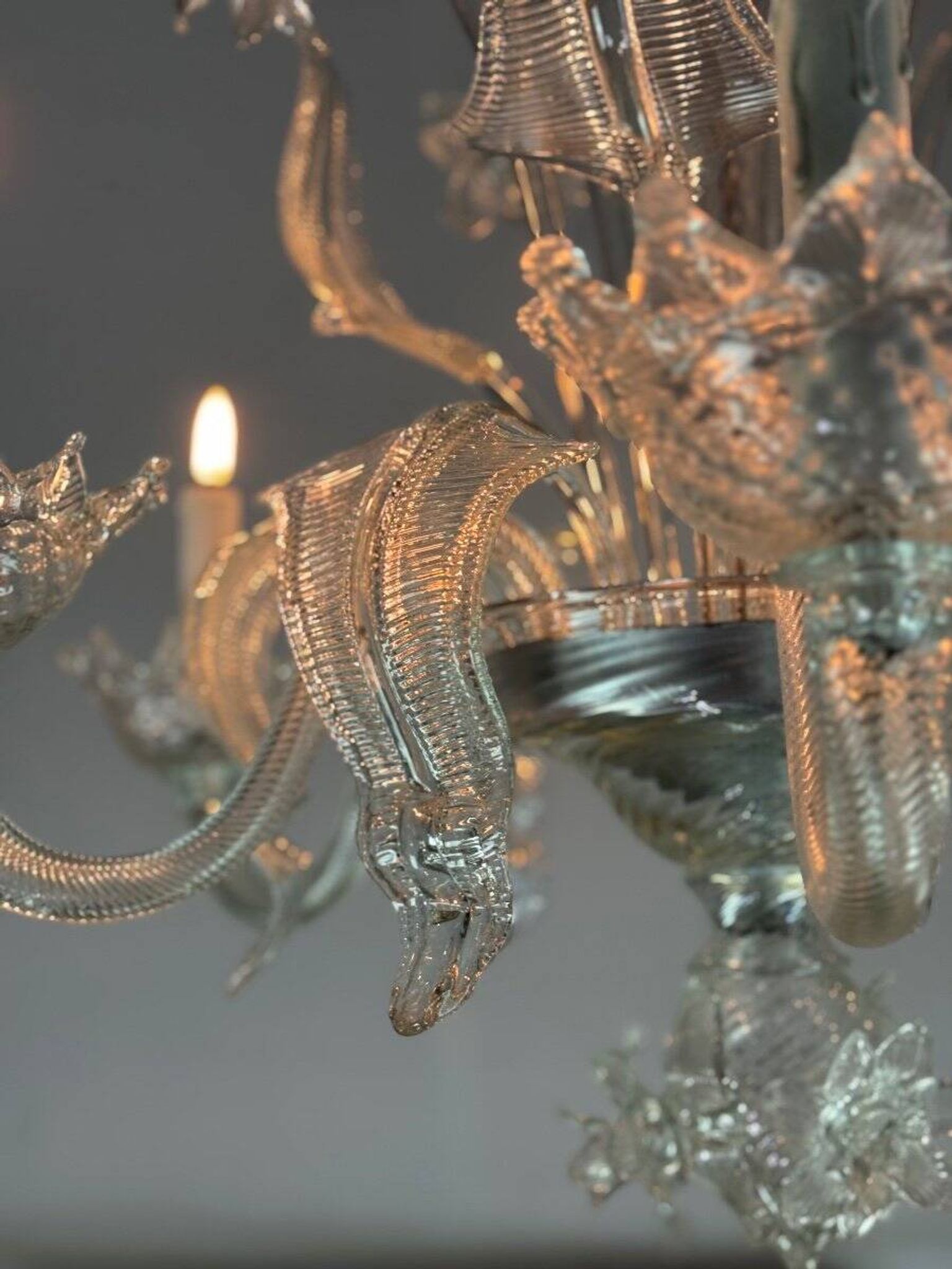 Venetian chandelier in colorless murano glass, 6 arms of light circa 1950