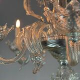 Venetian chandelier in colorless murano glass, 6 arms of light circa 1950