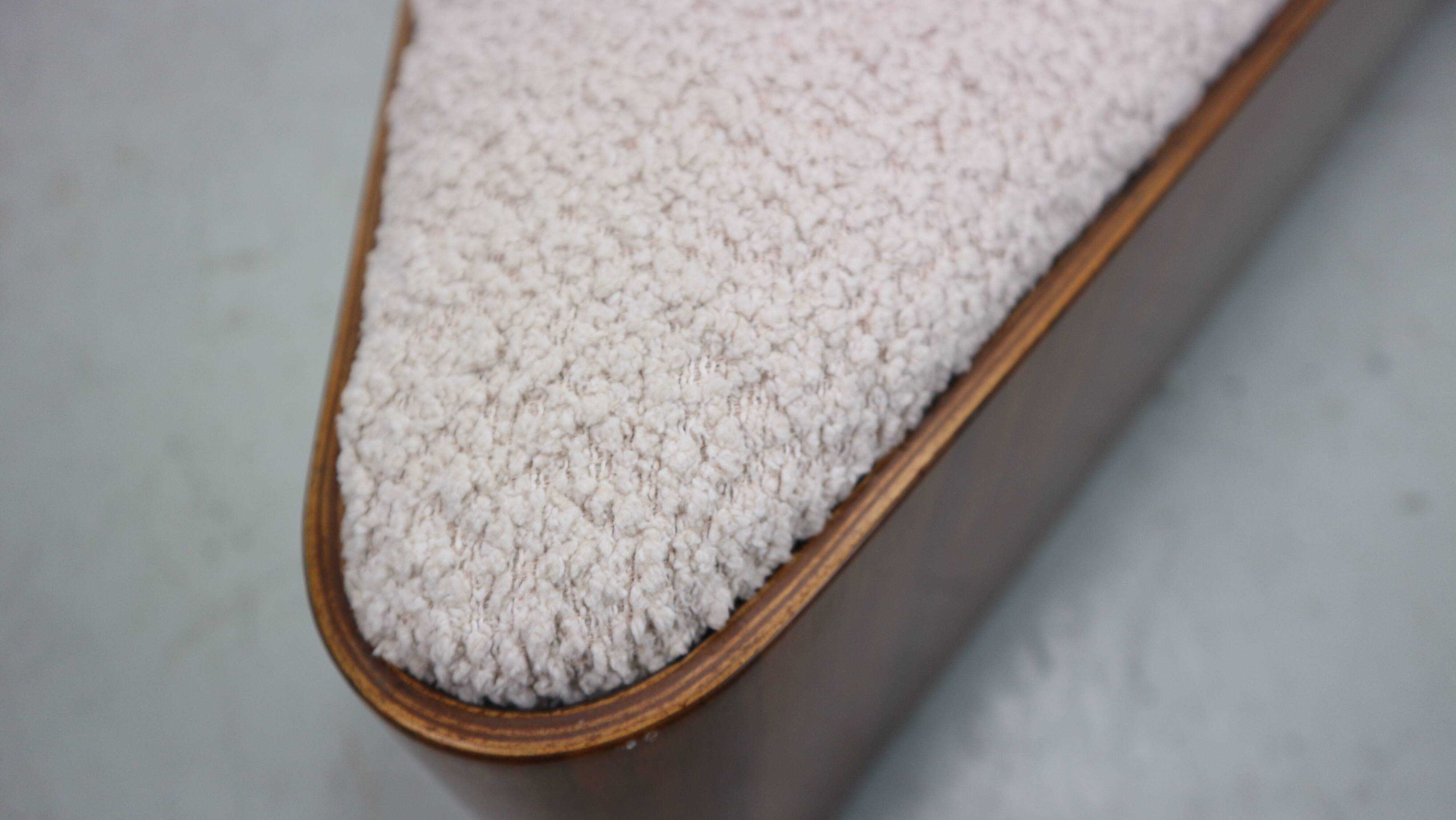 Vintage triangular plywood with boucle-fabric sit element / Ottoman, 1970s