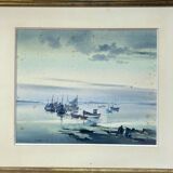 Watercolor Painting Gaston Barret (1910-1991) Marine Ar Harnog