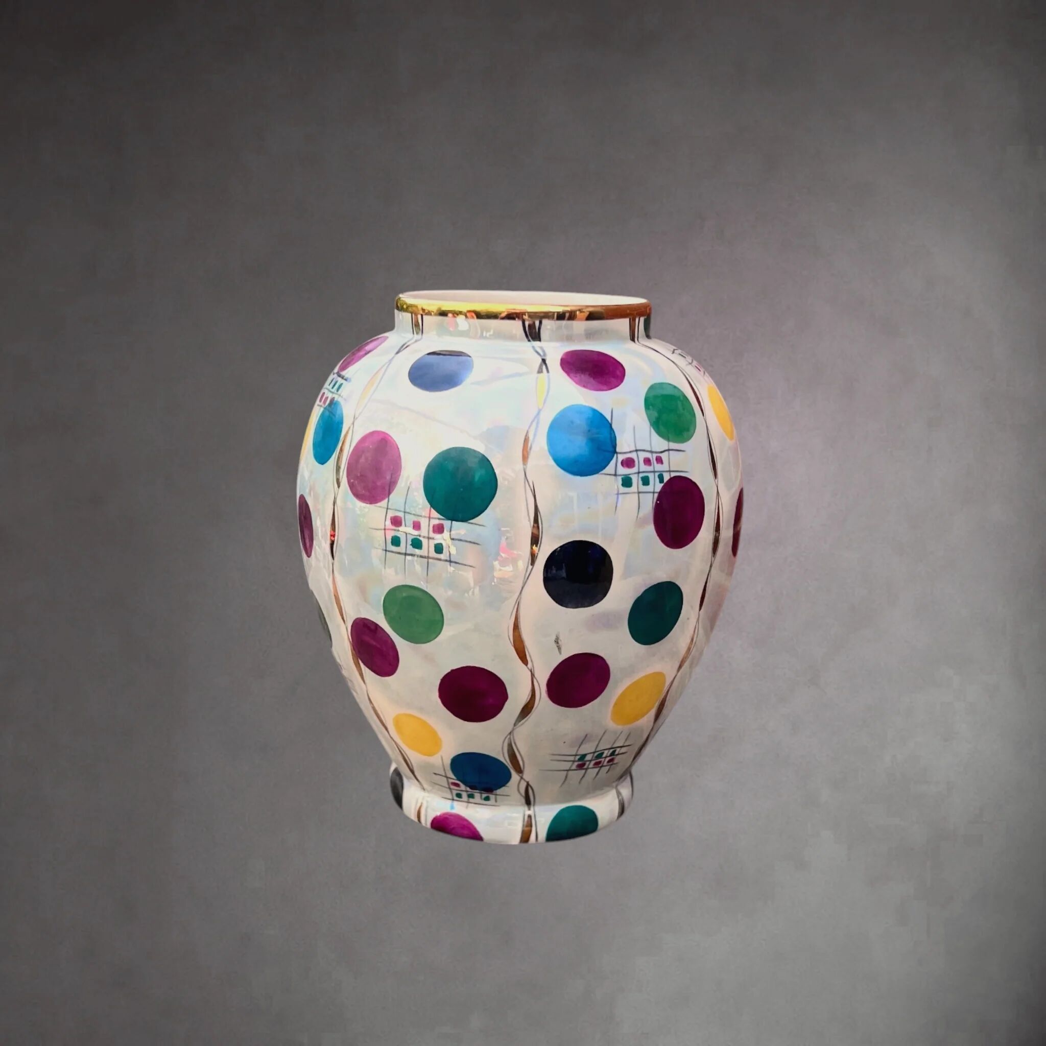 Vase Hubert Bequet Quaregnon en Faïence Nacrée Décor Confetti - Années 50-60