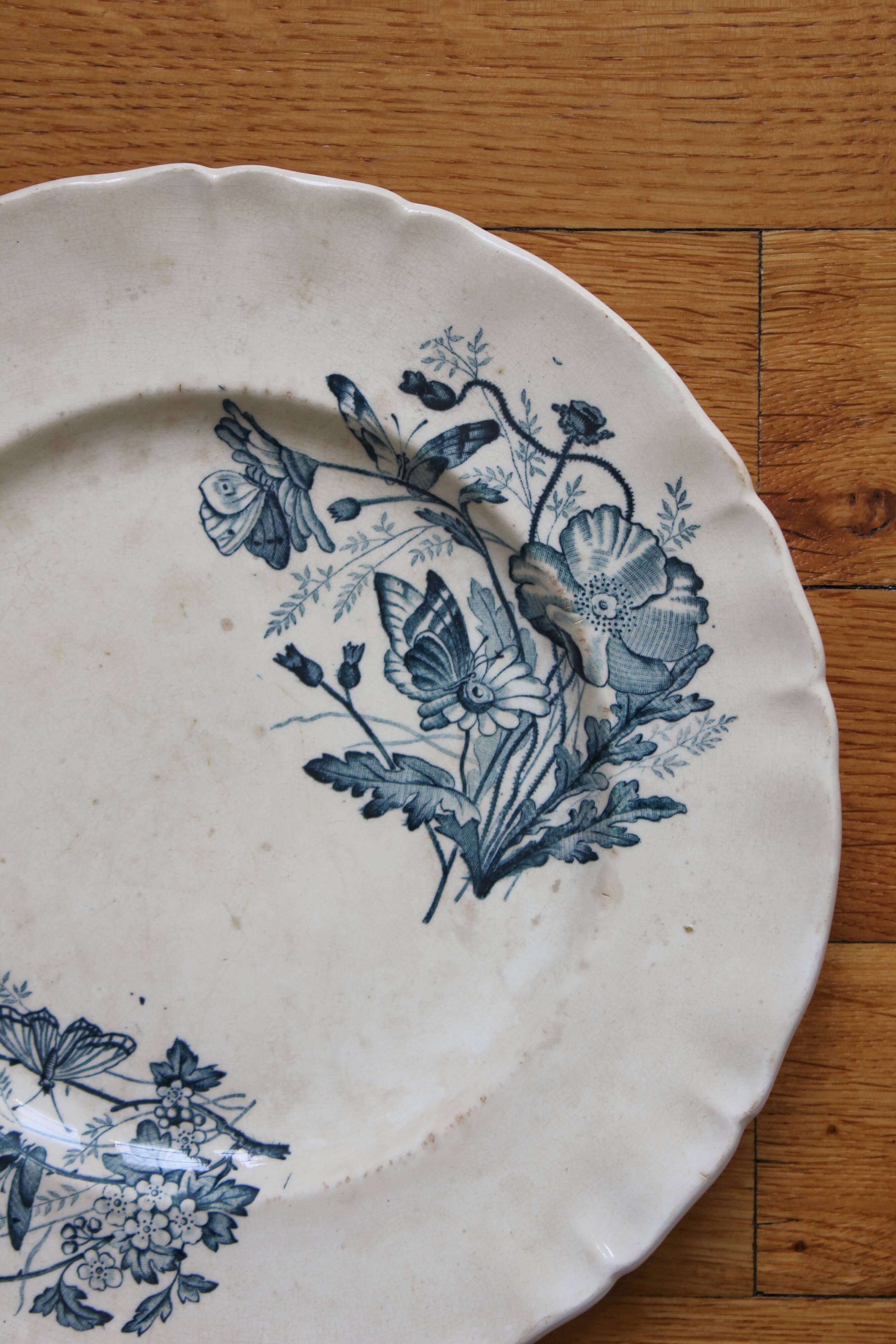 Round iron earth dish decoration flowers and butterflies P&R