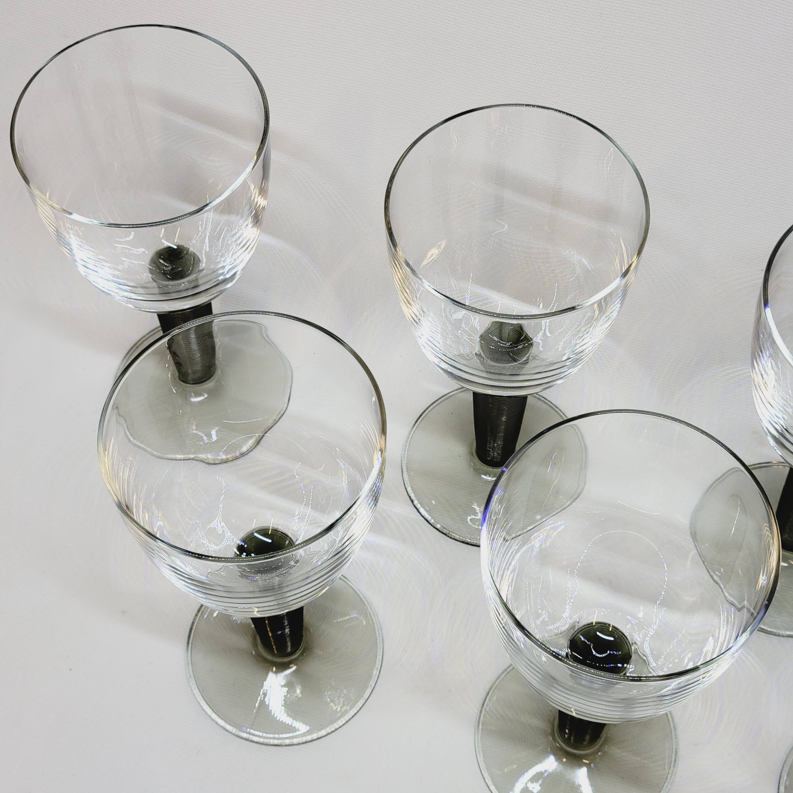 8 Bormioli Rocco Vintage Crystal Water Glasses with Grooved Grey Base