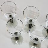8 Bormioli Rocco Vintage Crystal Water Glasses with Grooved Grey Base