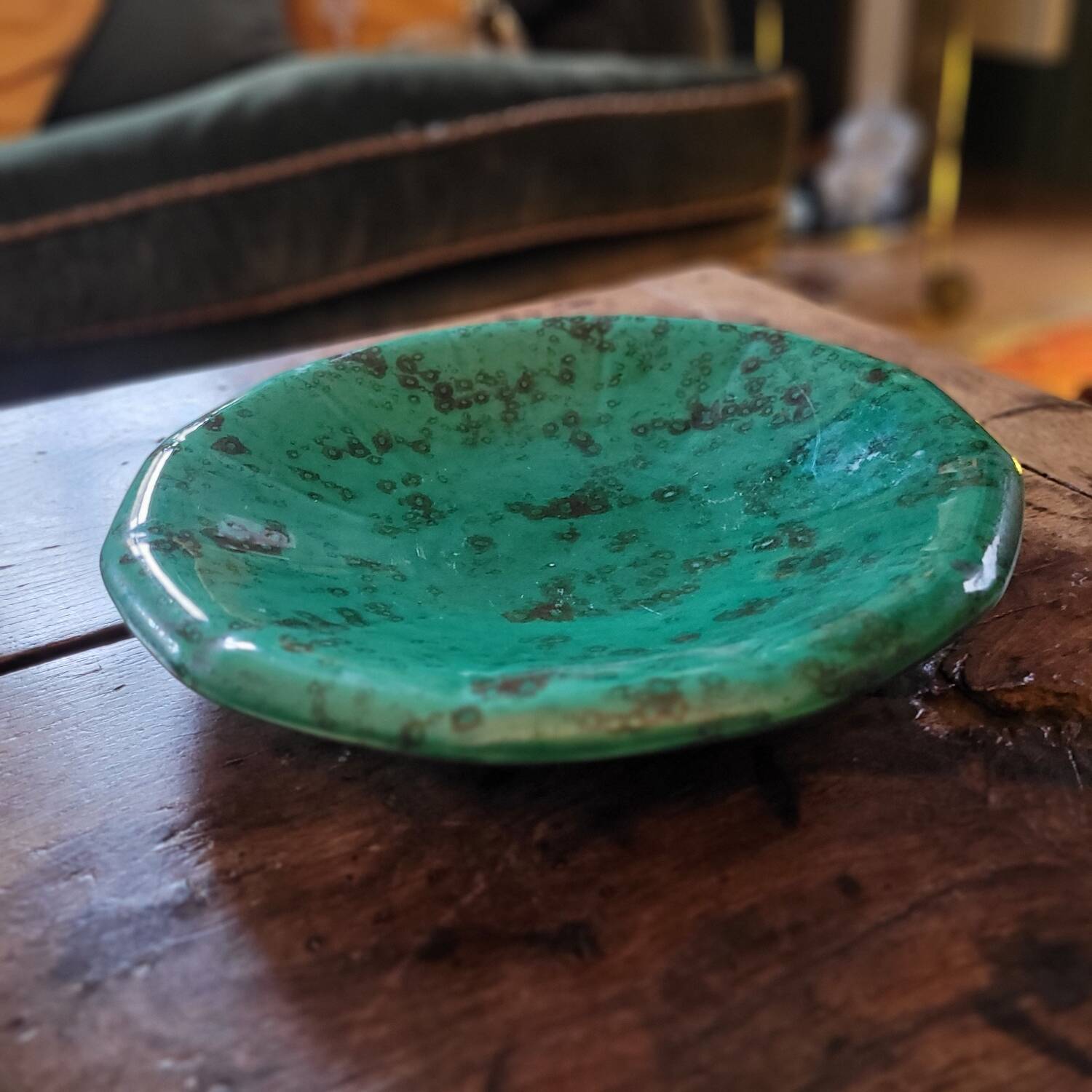 Ceramic bowl with malachite green glaze. 1950s. Ceramic bowl with green glaze.