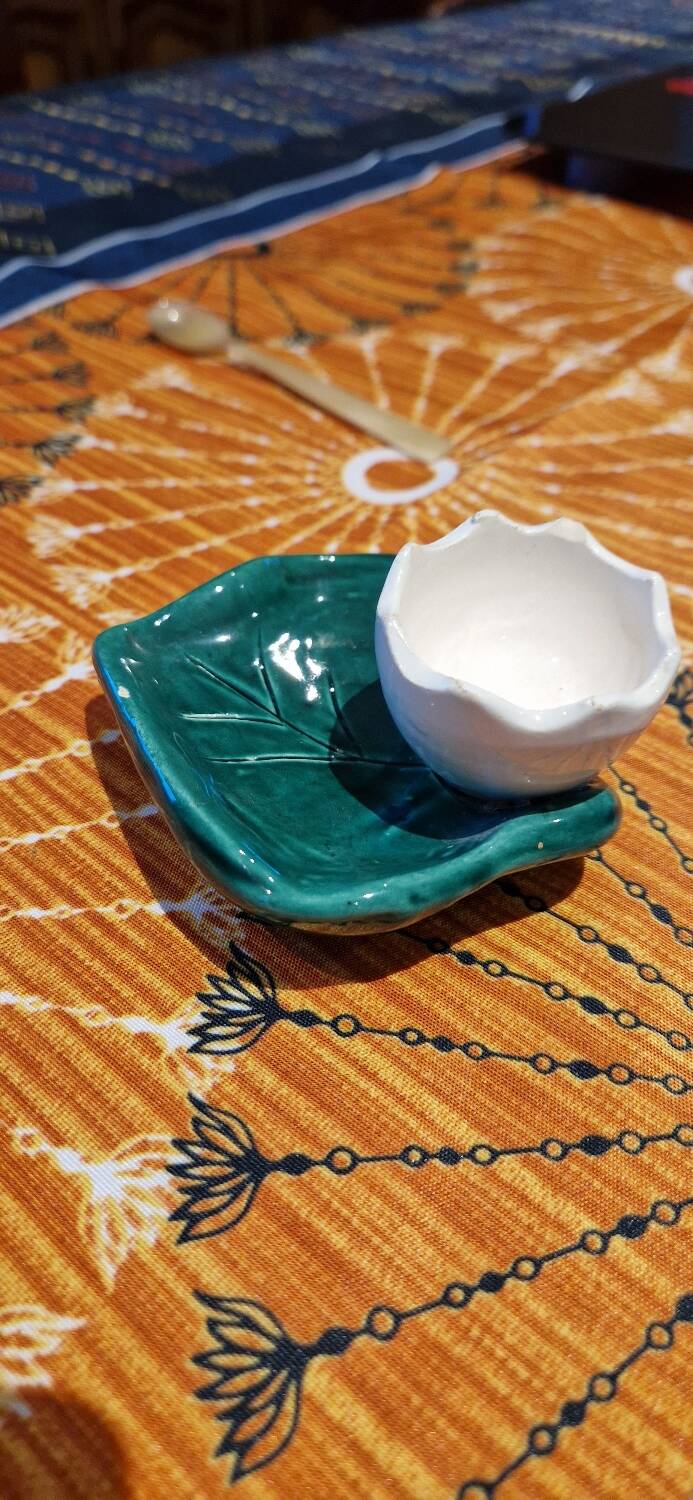 Tortoiseshell egg cup and spoons