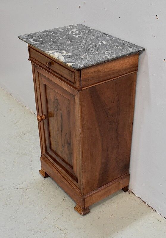 Bedside table in solid walnut with Marble Ste Anne, 1900