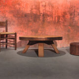 Brutalist Massive Robust Oak Round Coffee Table, 60s