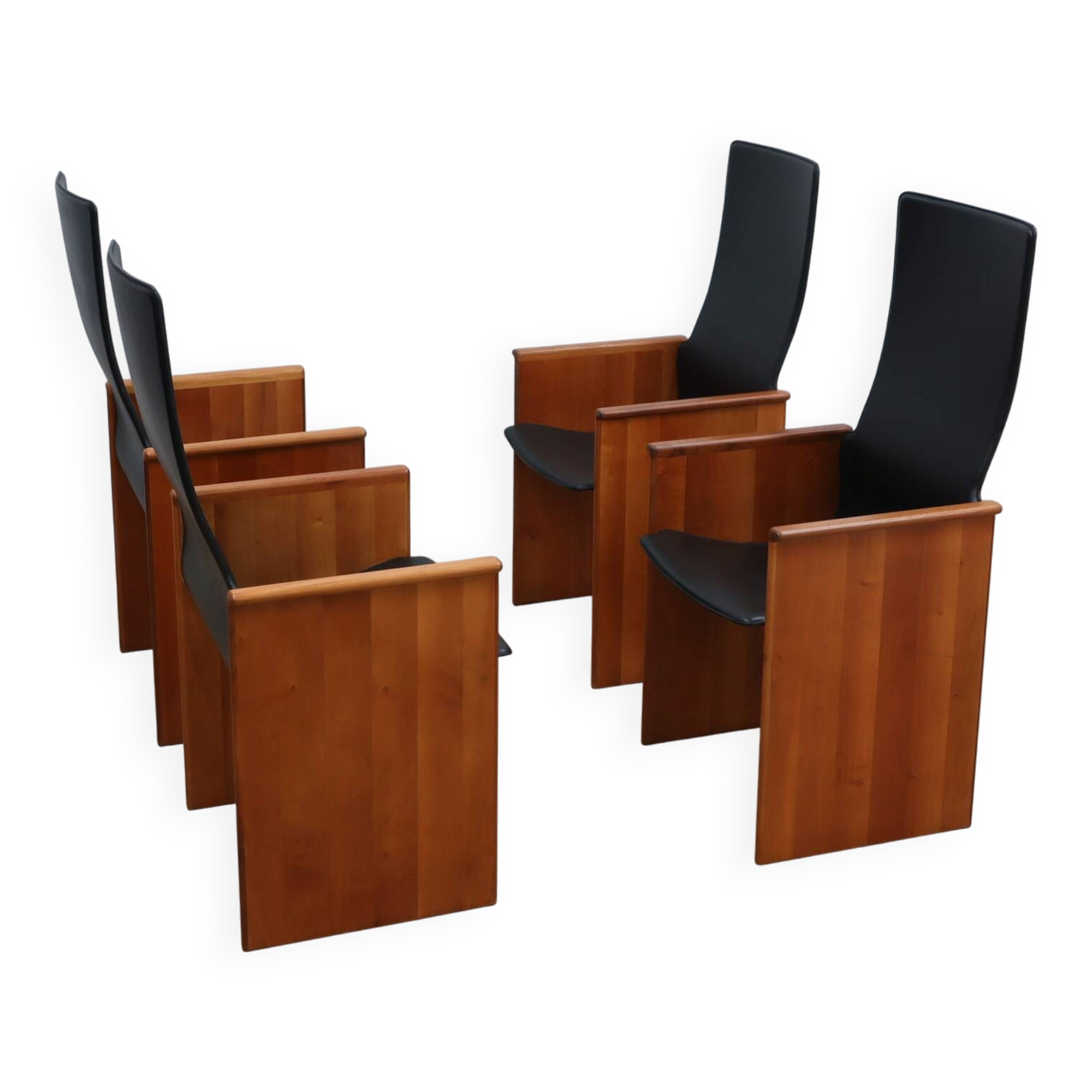 Set of 4 Segesta walnut and black letaher chairs Stildomus 1970s