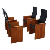 Set of 4 Segesta walnut and black letaher chairs Stildomus 1970s