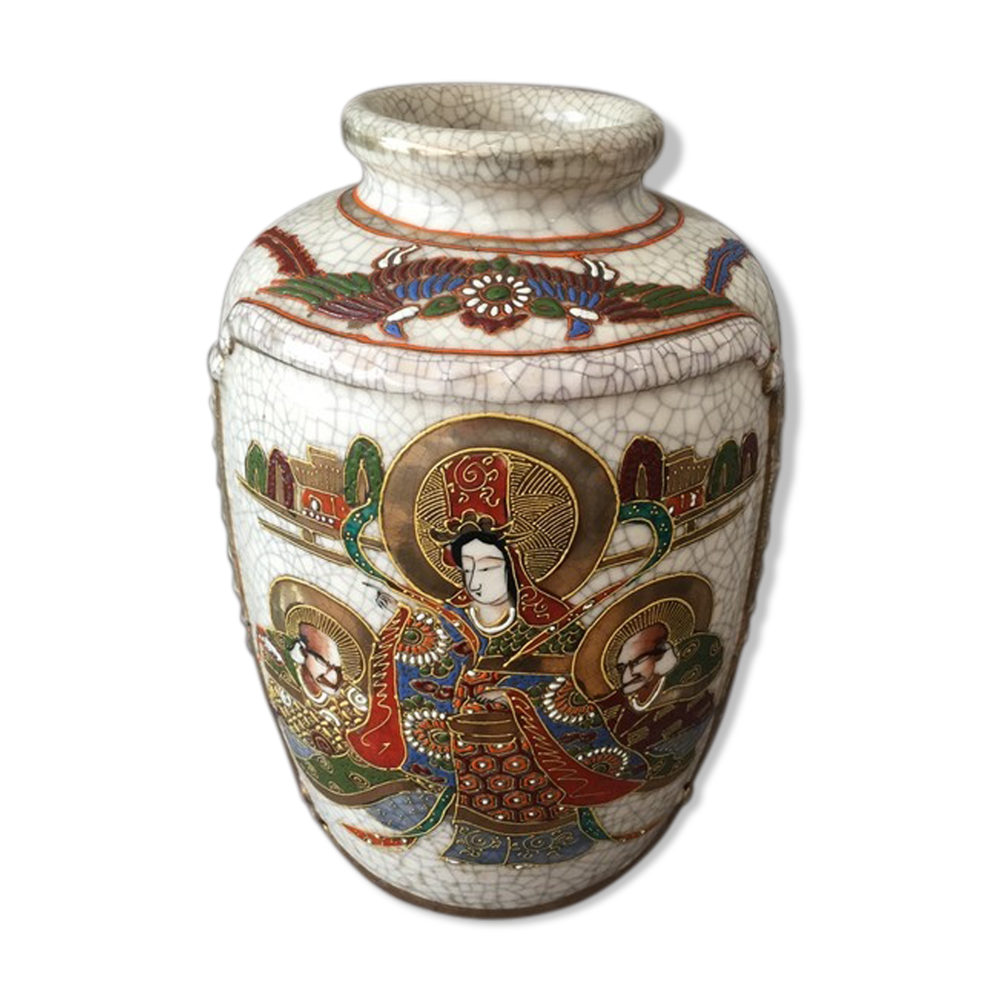 Vase Satsuma  Japon en craquelé à décor de personnages ...
