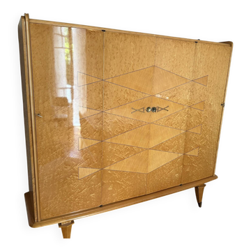 Armoire lingère Vintage Art Déco / Années 50 - Loupe de bois et Miroir