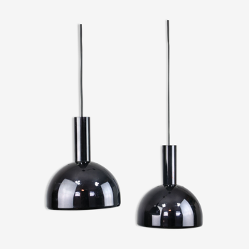 Vintage italian black chrome minimalist pendant lamp, set of 2