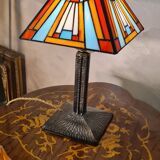 old art nouveau lamp, edgar brandt, tiffany style lampshade 37x28