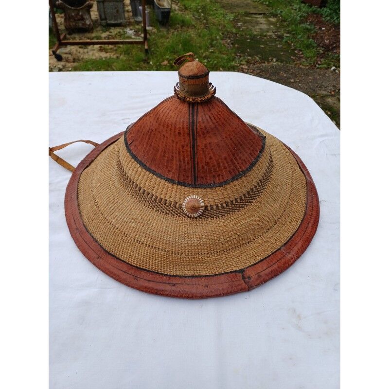 African hat from Nigeria, straw and leather