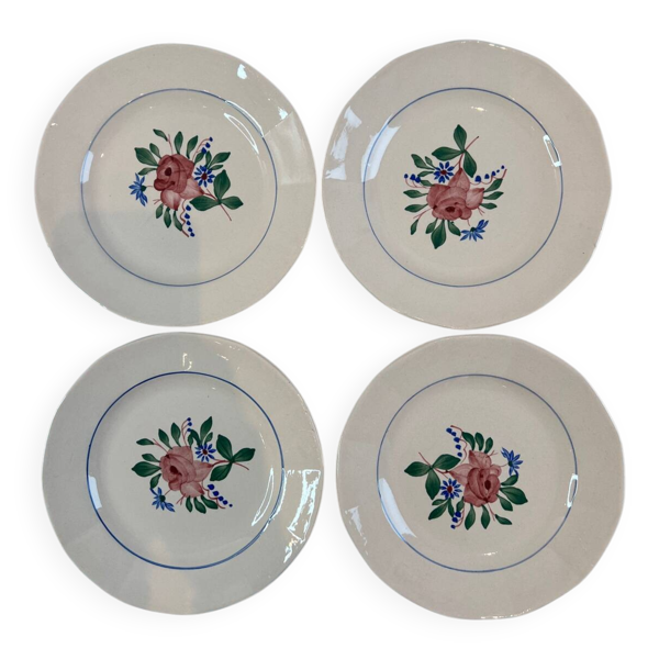 Lot de quatre assiettes plates Sarreguemines Vosges