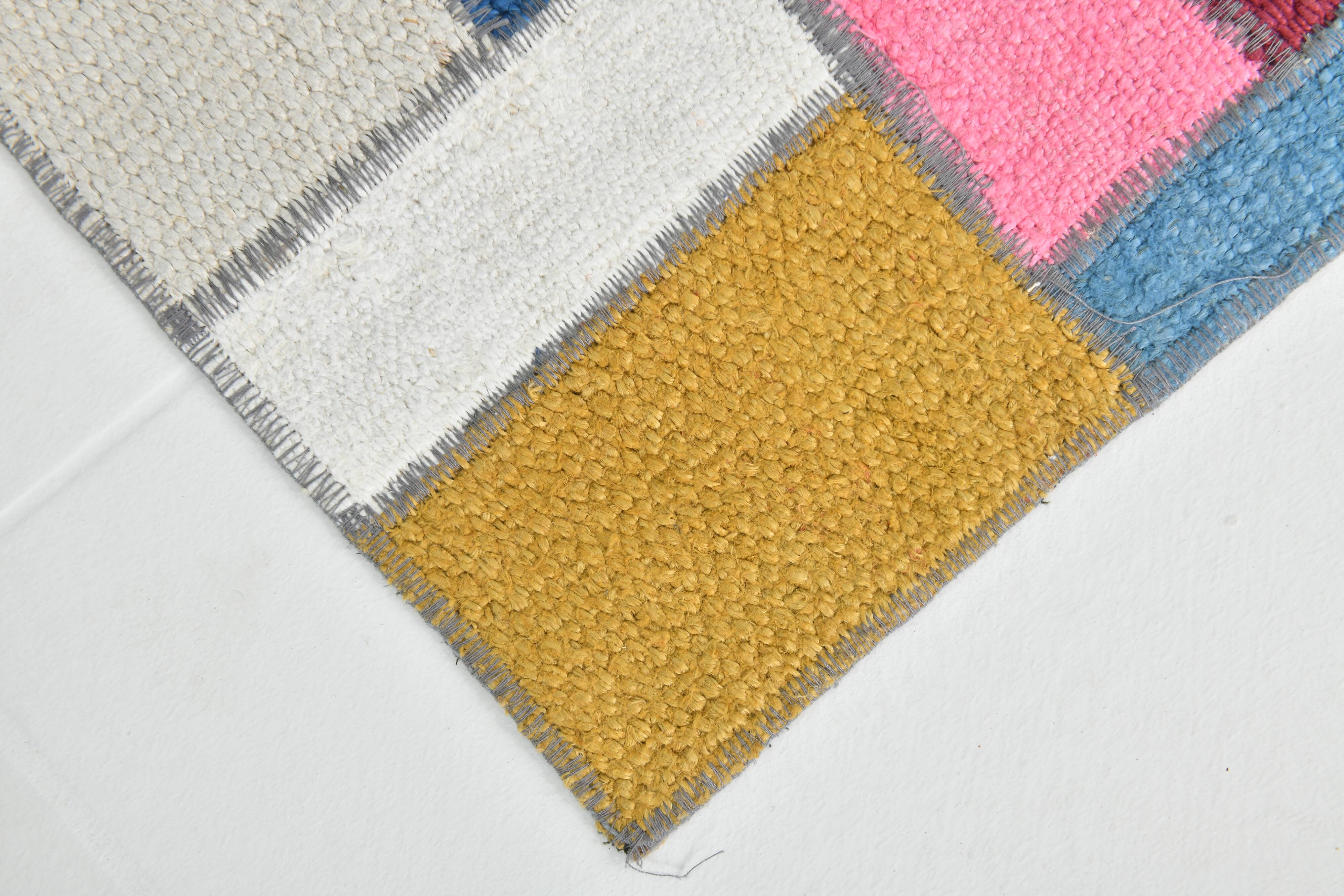 2x5 Pink & Blue Contemporary Kilim Runner Rug, 68x155Cm