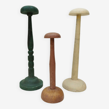 Three vintage wooden hat holders milliner