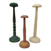 Three vintage wooden hat holders milliner