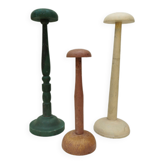 Three vintage wooden hat holders milliner