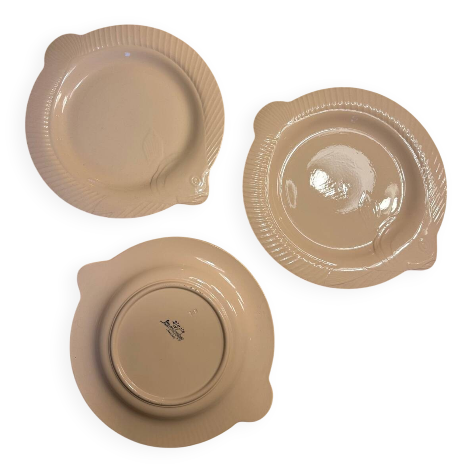 3 assiettes poissons rose digoin sarguemines