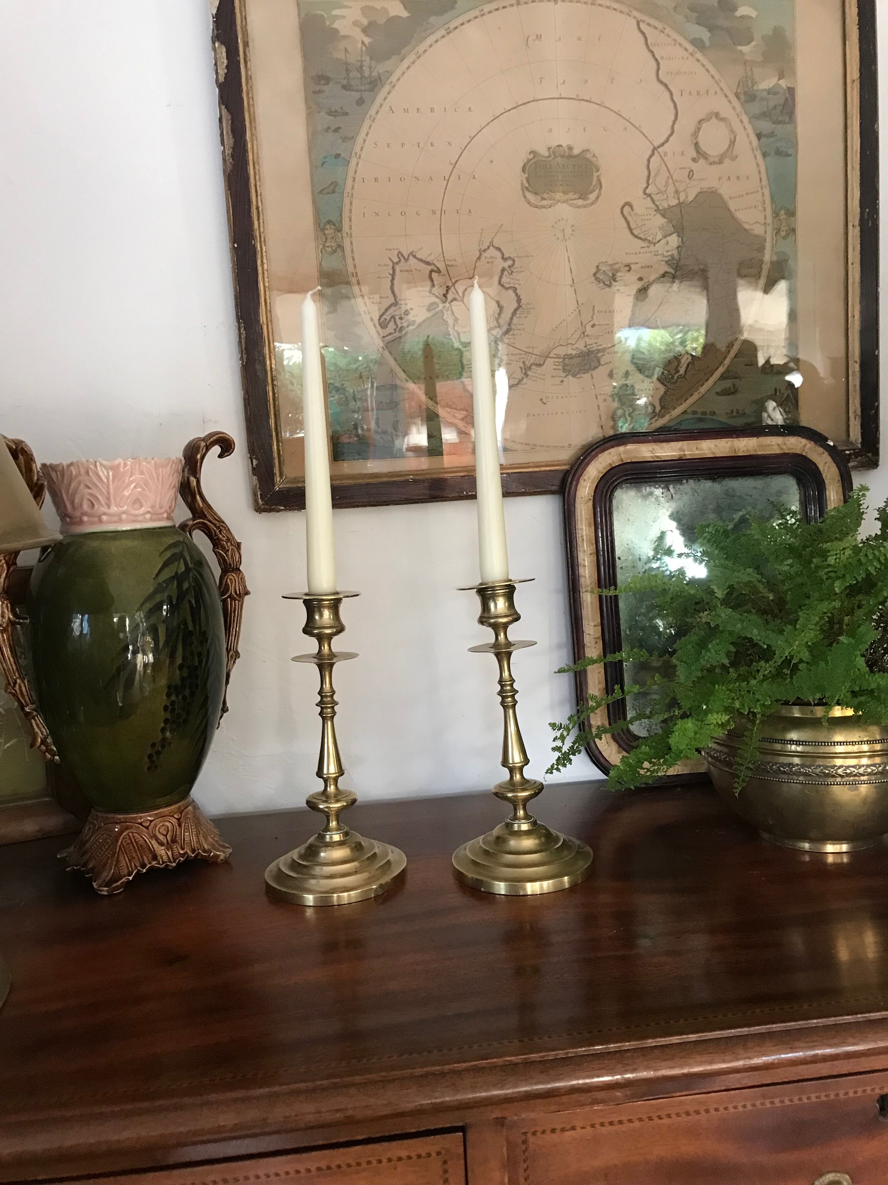 Pair of solid brass candle holders