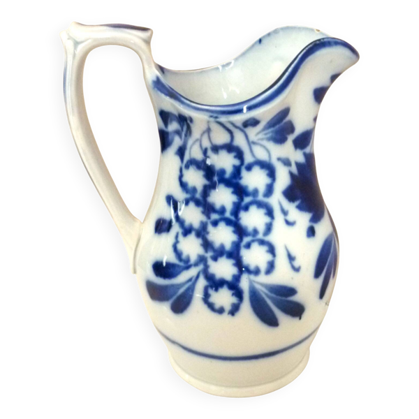Carafe, pichet ancien de style Art déco en porcelaine et décor bleu cobalt stylisés