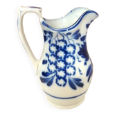 Carafe, pichet ancien de style Art déco en porcelaine et décor bleu cobalt stylisés