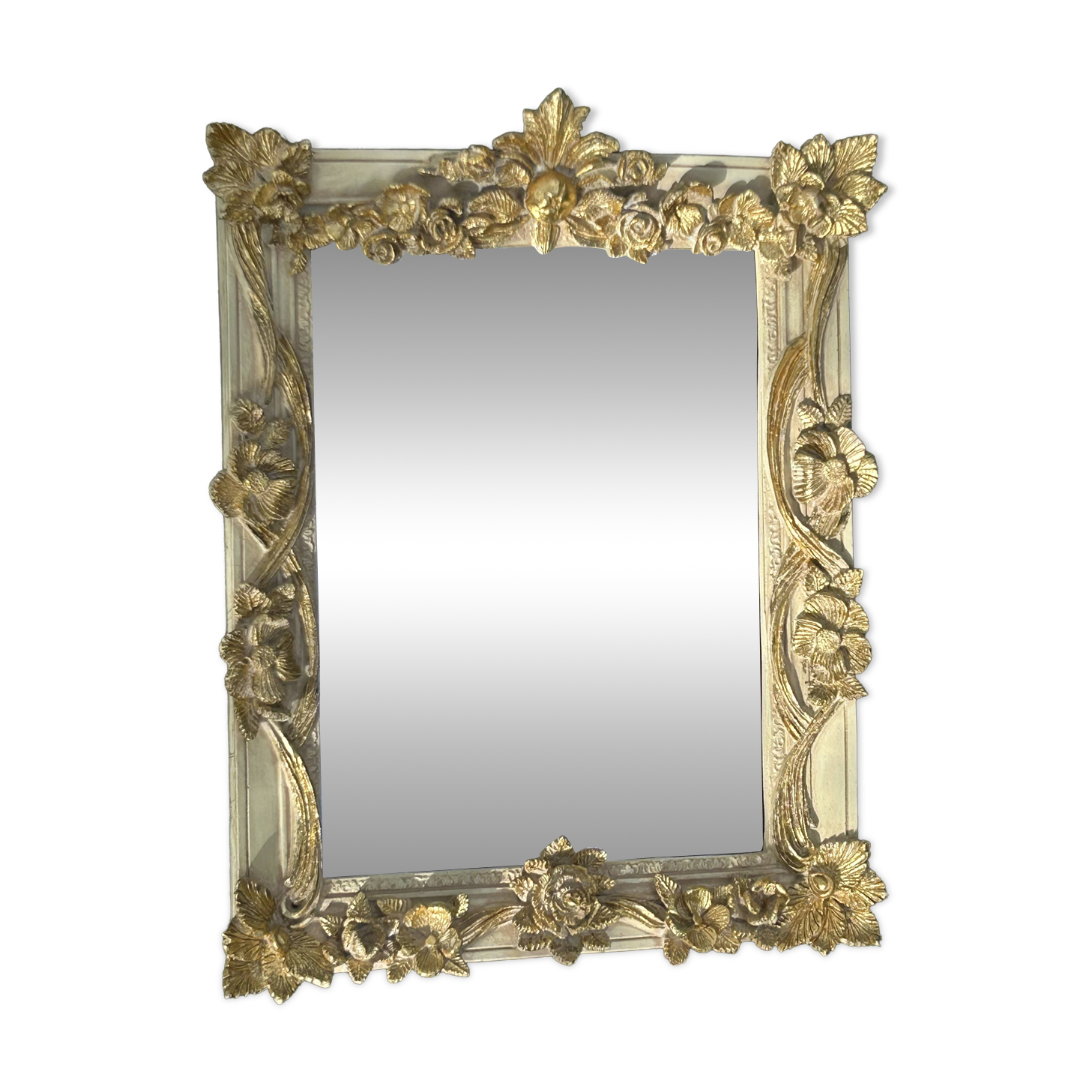 19th century style beveled mirror with garlands of flowers and leaves