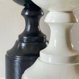 2 large black and white turned wood vintage lamp bases.
