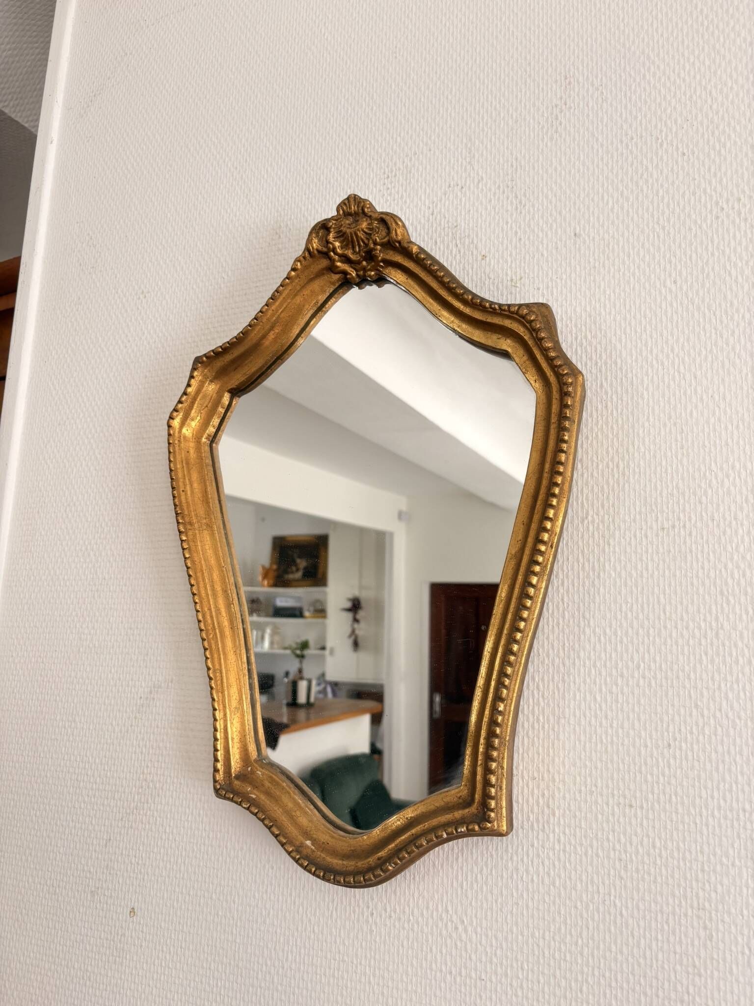 Golden Mirror Wood Rocaille Louis XV Rococo Golden Mirror Wood Shell